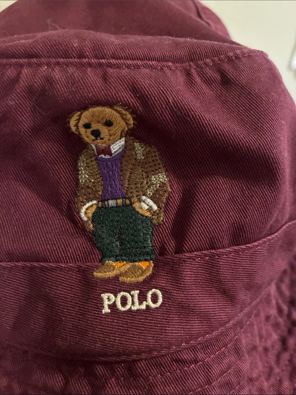 Polo by Ralph Lauren Burgundy Bucket Hat with Embroidered Bear - Picture 2 of 5